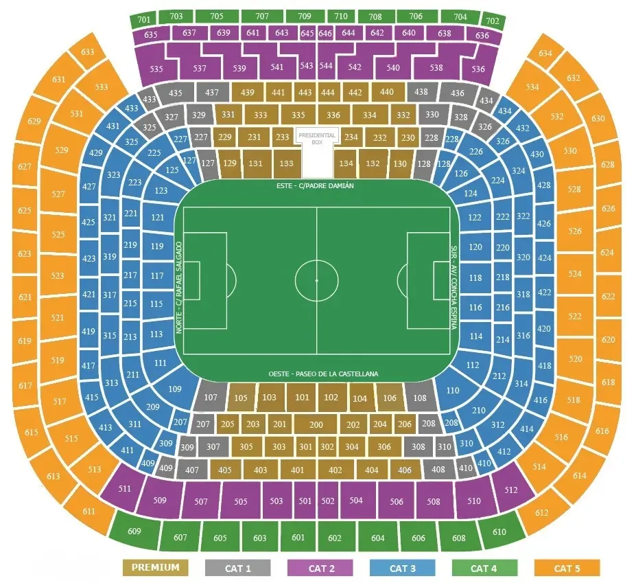 Santiago Bernabeu Stadium Seating Plan