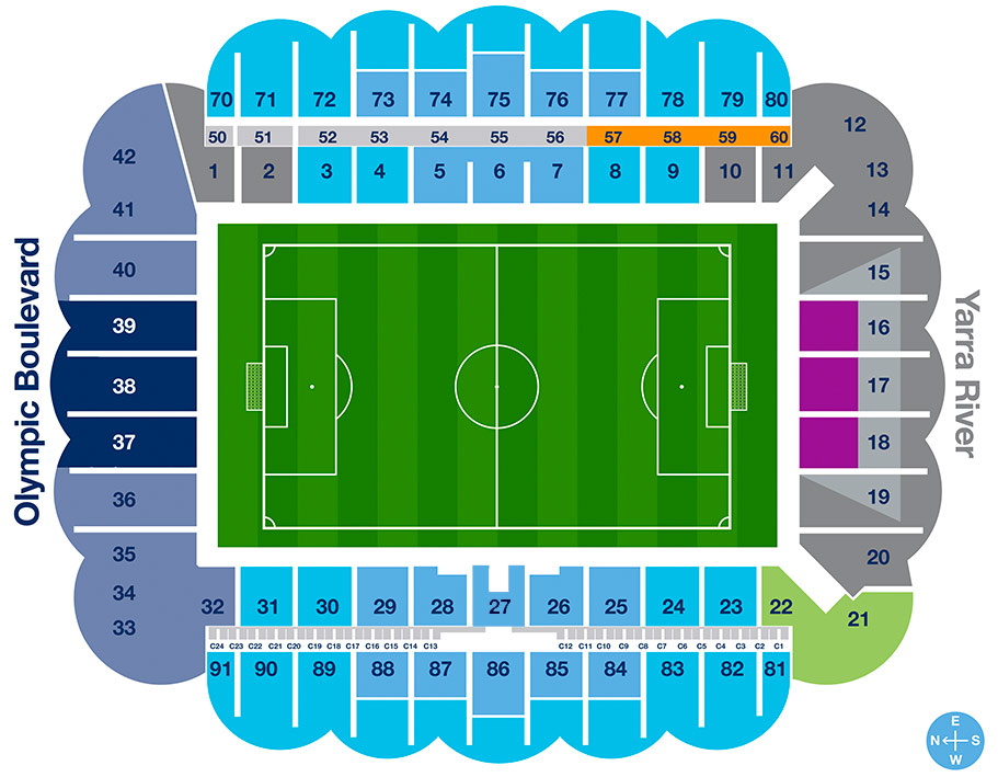 Melbourne Rectangular Stadium Seating Plan